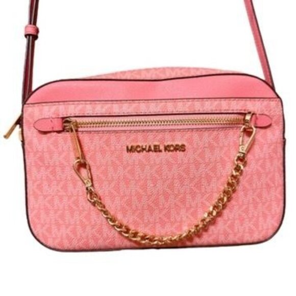 MICHAEL KORS Jet Set East West Large Logo Crossbody Bag Chain Grapefruit Pink - Picture 2 of 14